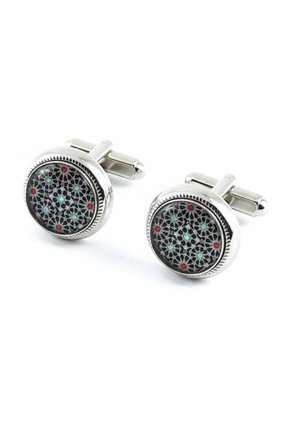 Gümüş Renk Motif Detay Yuvarlak Kol Düğmesi KD1471