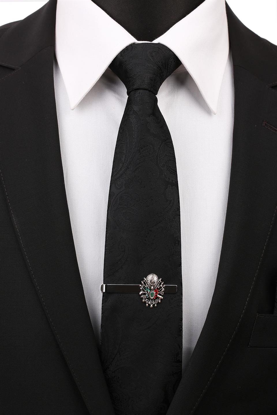 Gümüş Renk Osmanlı Arması Motif Kravat İğnesi KIY123