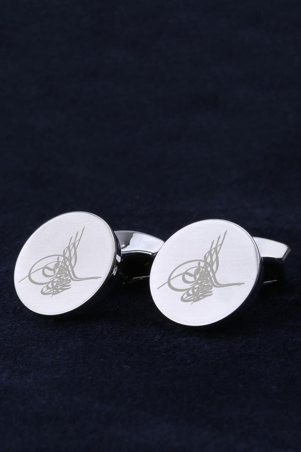 Gümüş Renk Osmanlı Tuğrası Kol Düğmesi