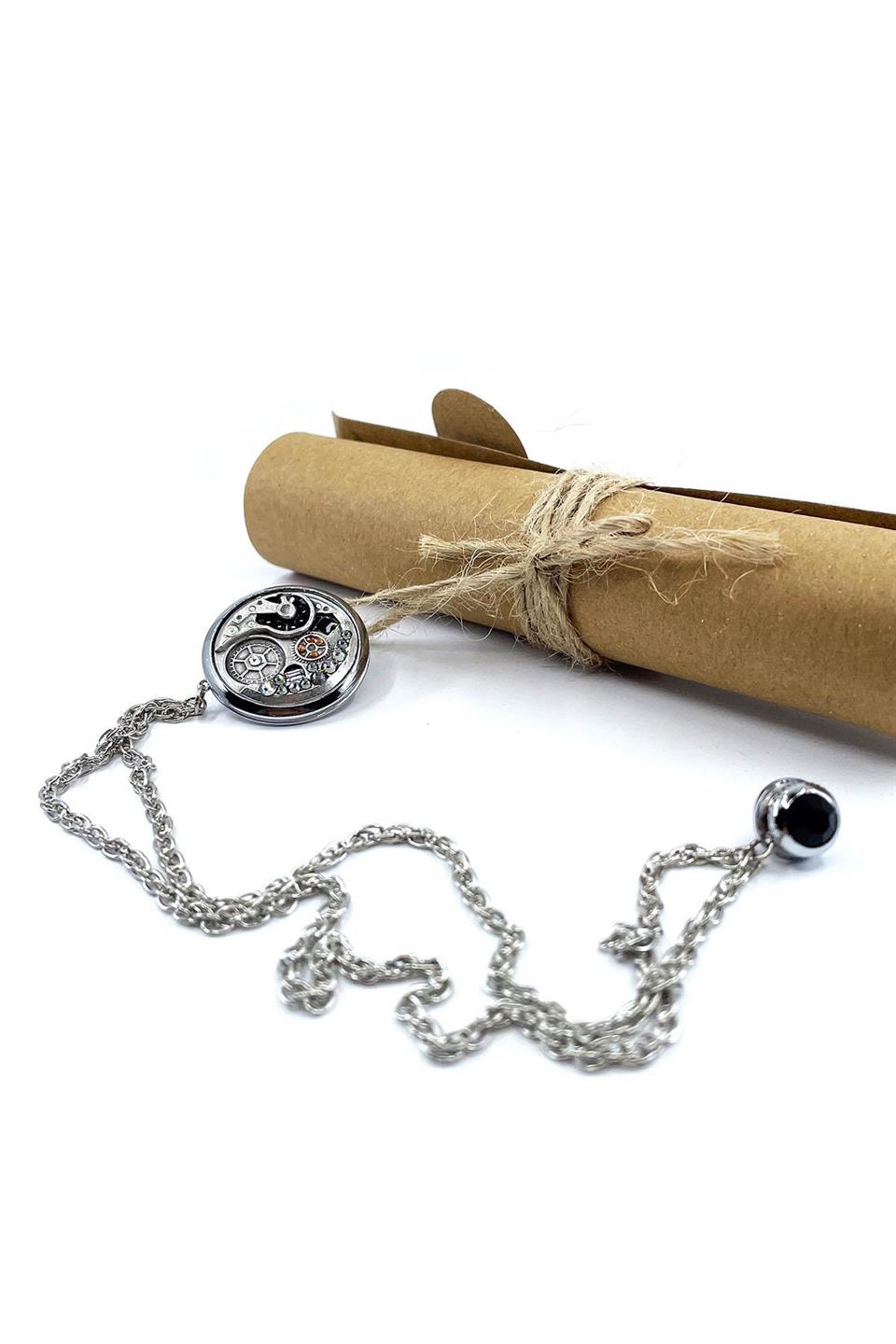 Gümüş Renk Saat İçi Mekanizma Motif Ceket Yaka İğnesi YI387