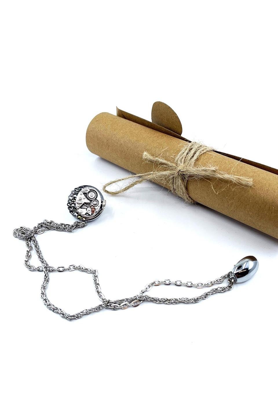 Gümüş Renk Saat İçi Mekanizma Motif Ceket Yaka İğnesi YI402