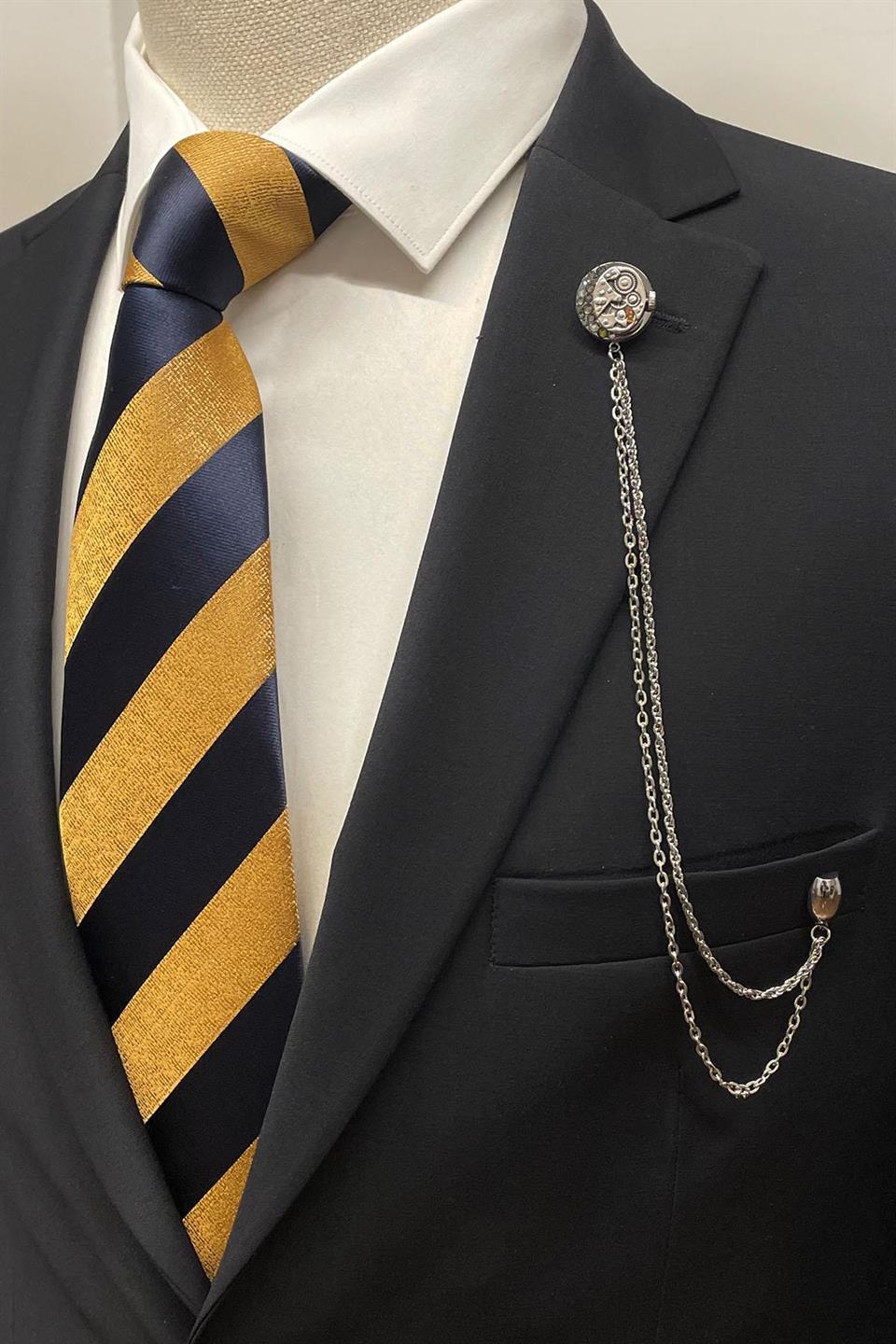 Gümüş Renk Saat İçi Mekanizma Motif Ceket Yaka İğnesi YI402