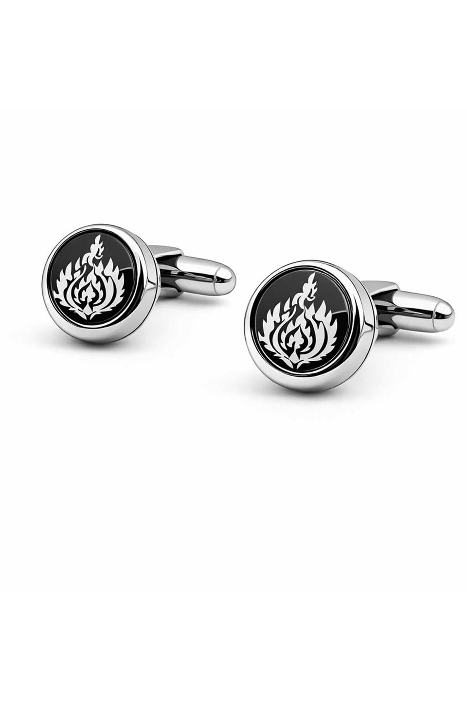 Gümüş Renk Siyah Gümüş Detay Yuvarlak Kol Düğmesi KD1495