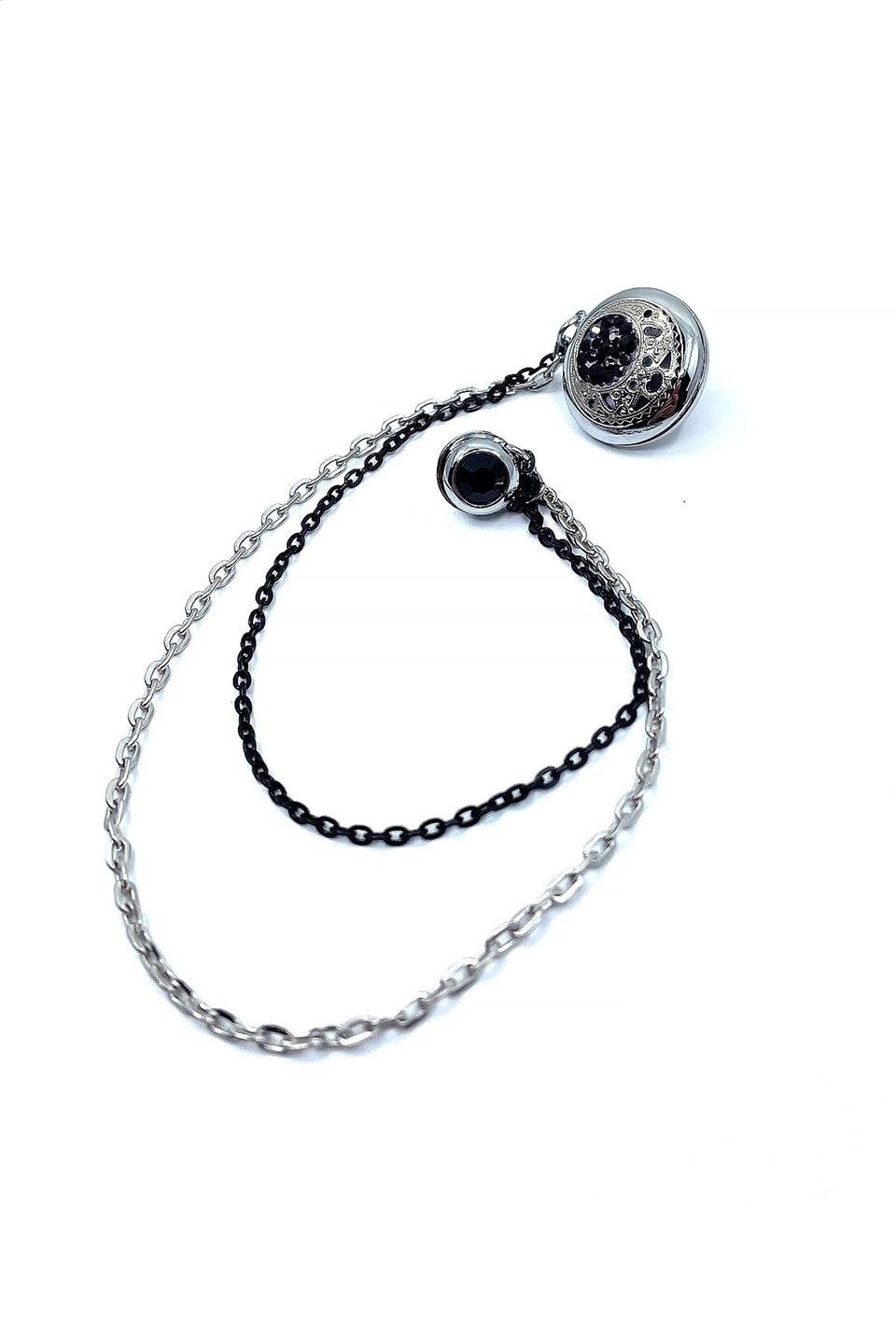 Gümüş Renk Siyah Taşlı Zincirli Ceket Yaka İğnesi YI375