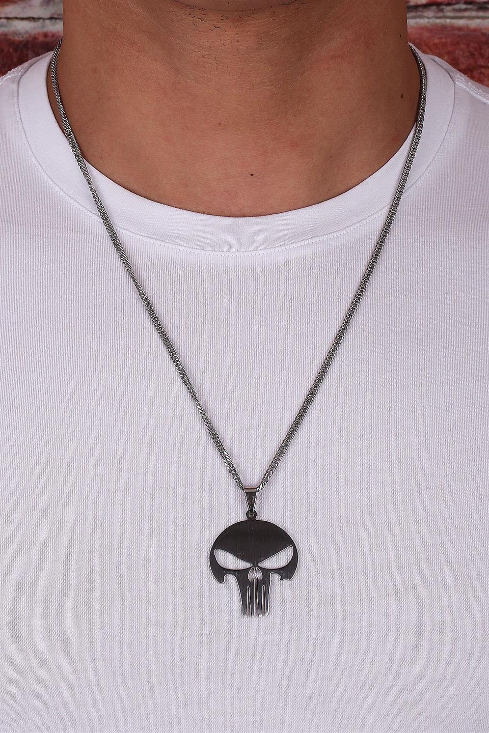 Gümüş Renk Skull Kolye KLY106