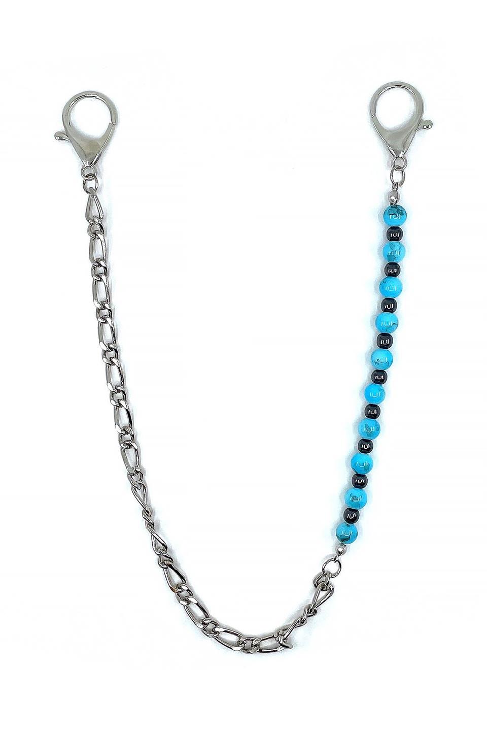 Gümüş Renk Tekli Turkuaz Doğal Taş Detaylı Pantolon Zinciri PZ79