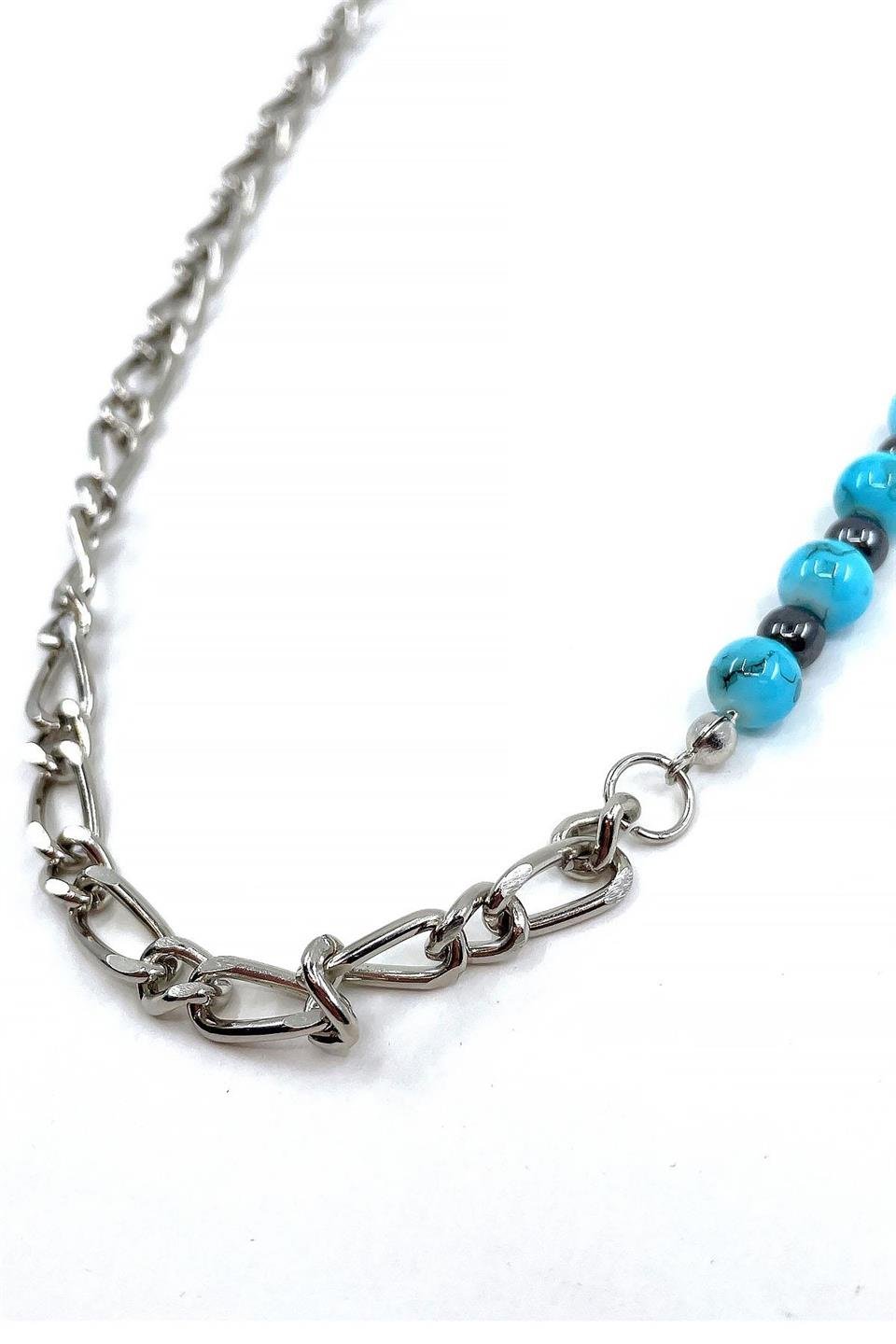 Gümüş Renk Tekli Turkuaz Doğal Taş Detaylı Pantolon Zinciri PZ79
