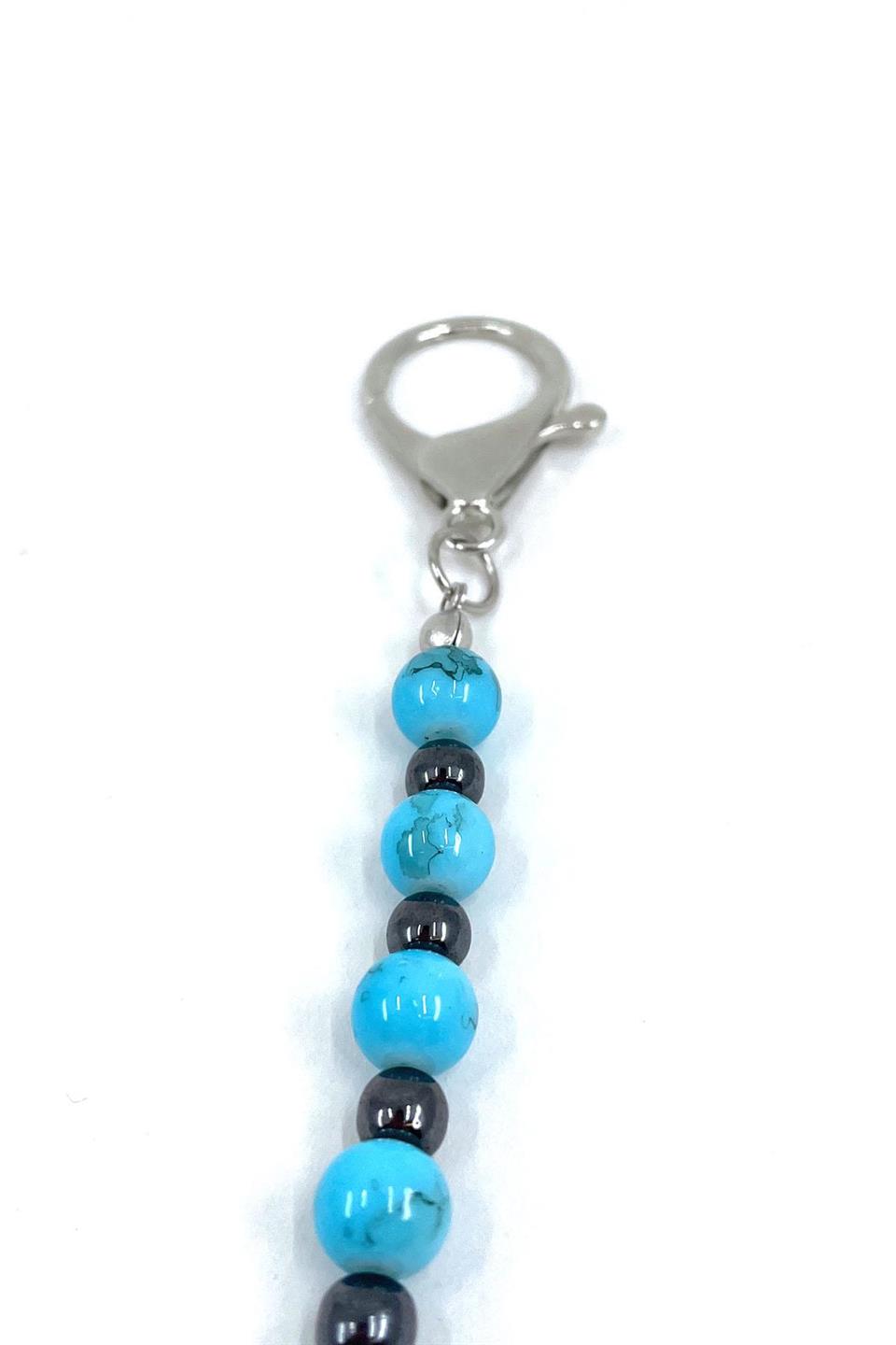 Gümüş Renk Tekli Turkuaz Doğal Taş Detaylı Pantolon Zinciri PZ79