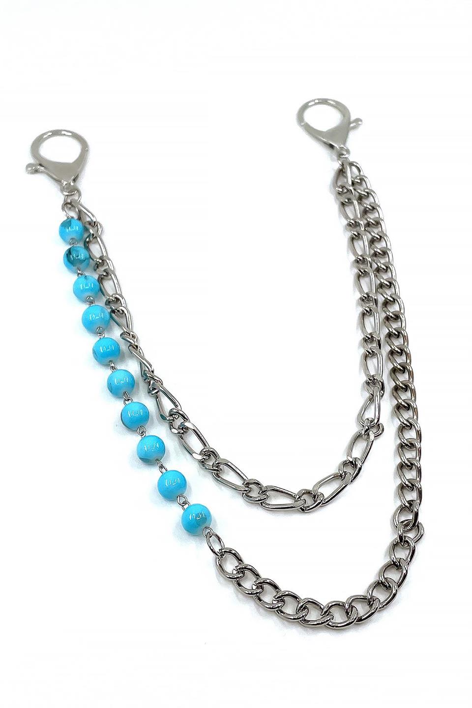 Gümüş Renk Turkuaz Doğal Taş Detaylı Pantolon Zinciri PZ93