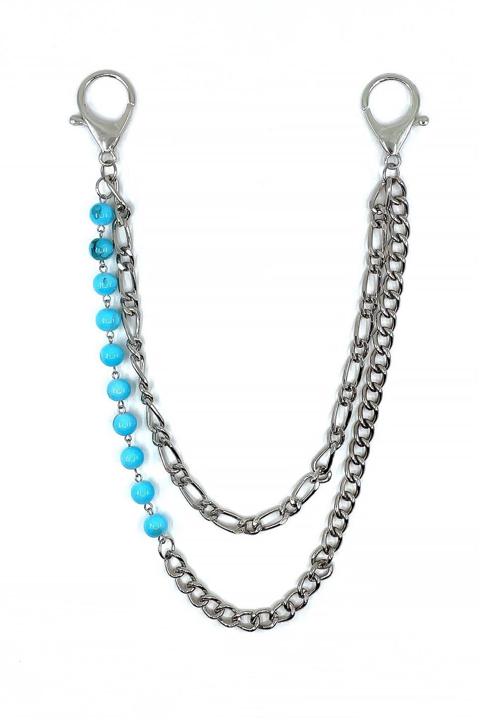 Gümüş Renk Turkuaz Doğal Taş Detaylı Pantolon Zinciri PZ93