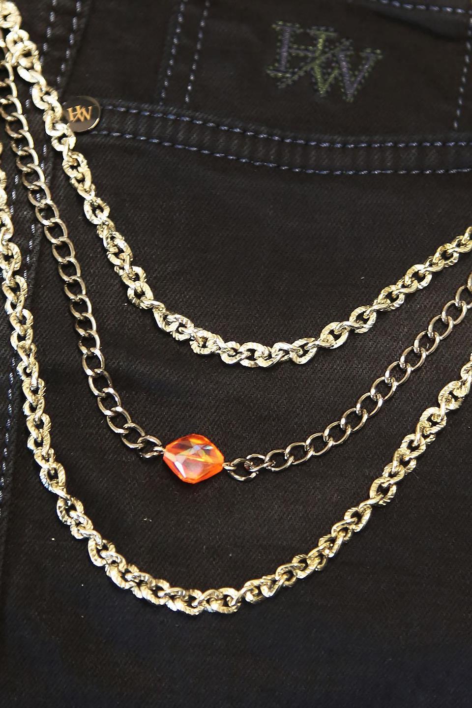 Gümüş Renk Turuncu Taşlı Pantolon Zinciri PZ55