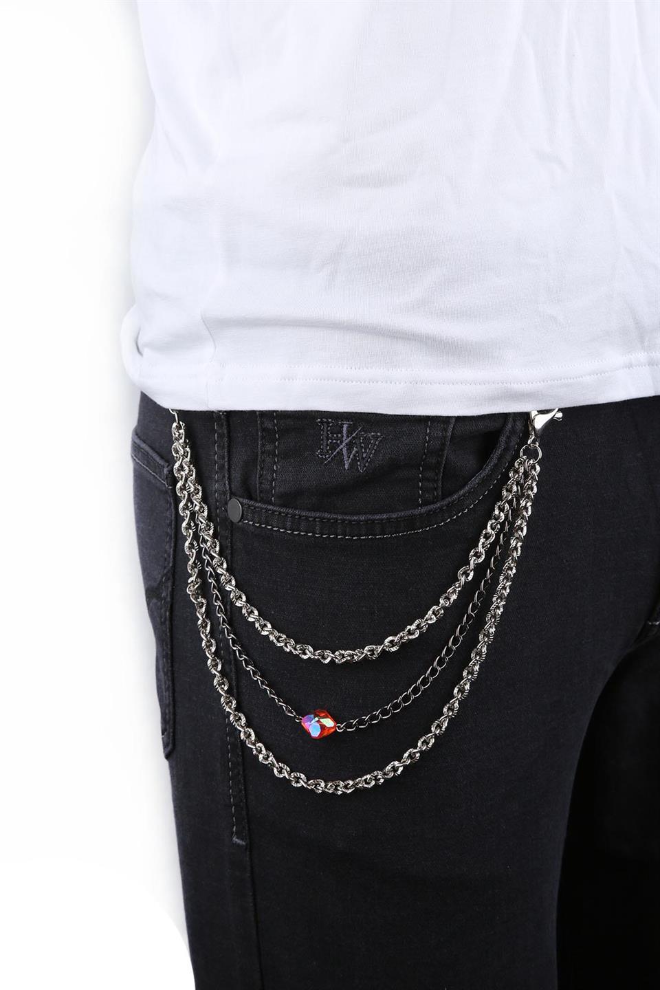 Gümüş Renk Turuncu Taşlı Pantolon Zinciri PZ55