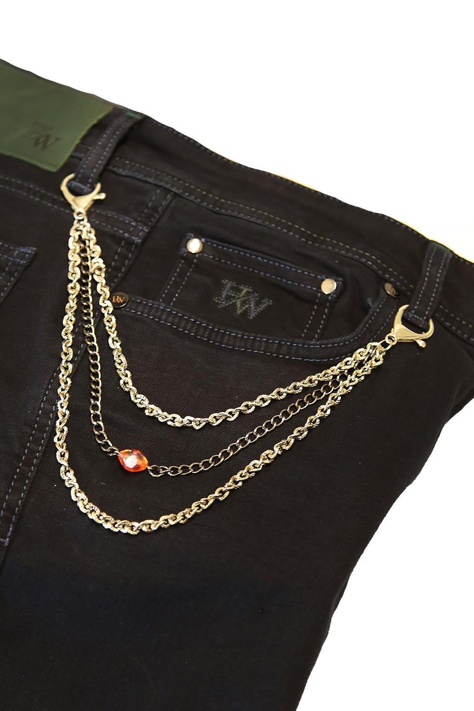 Gümüş Renk Turuncu Taşlı Pantolon Zinciri PZ55