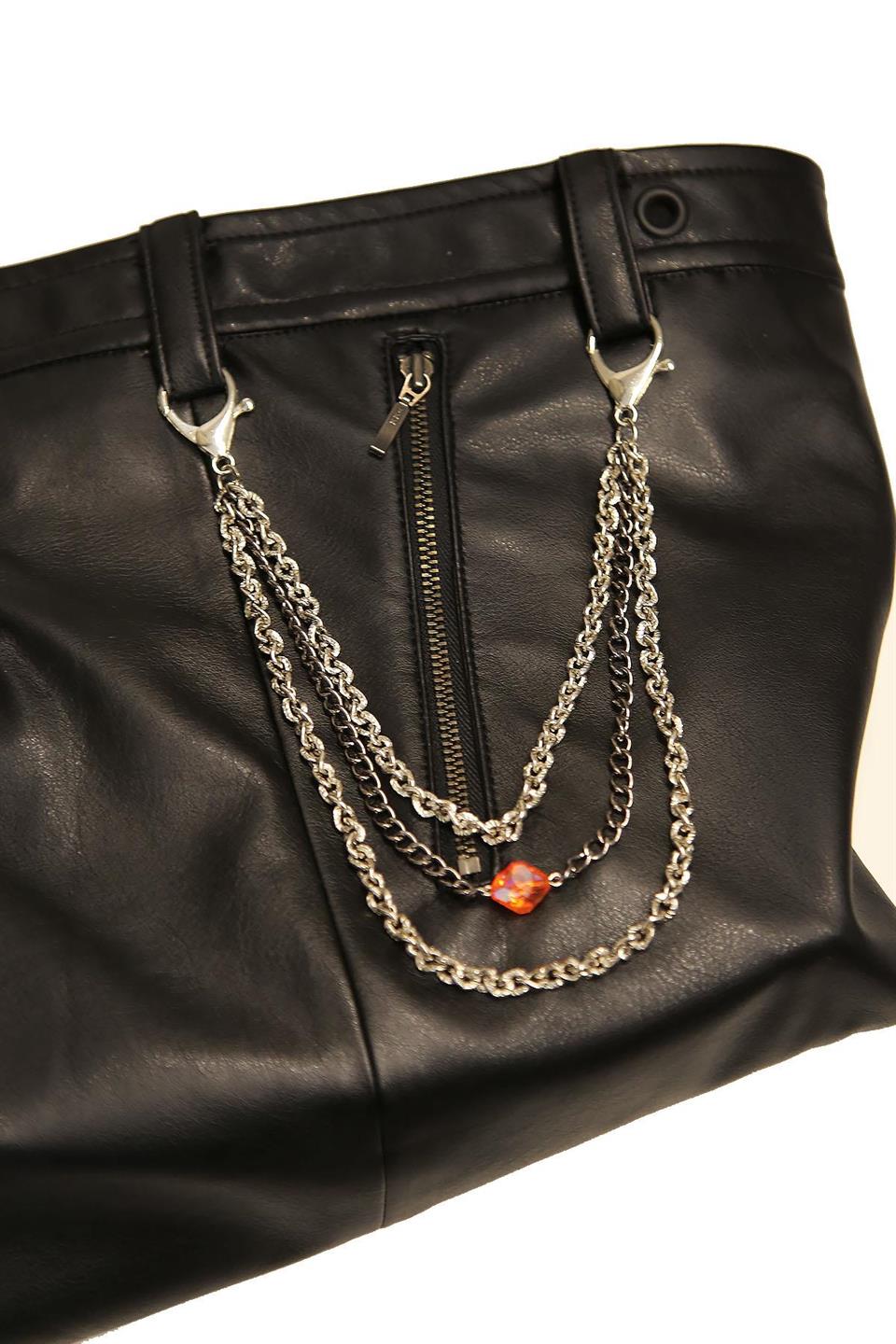 Gümüş Renk Turuncu Taşlı Pantolon Zinciri PZ55