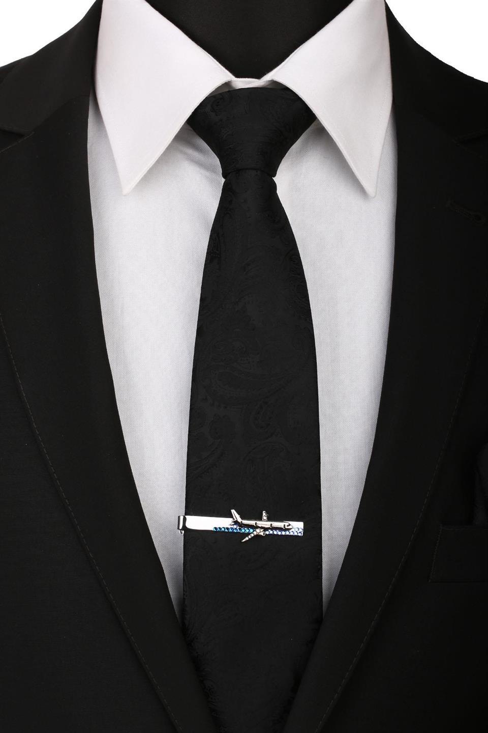 Gümüş Renk Uçak Motif Kravat İğnesi KIY129