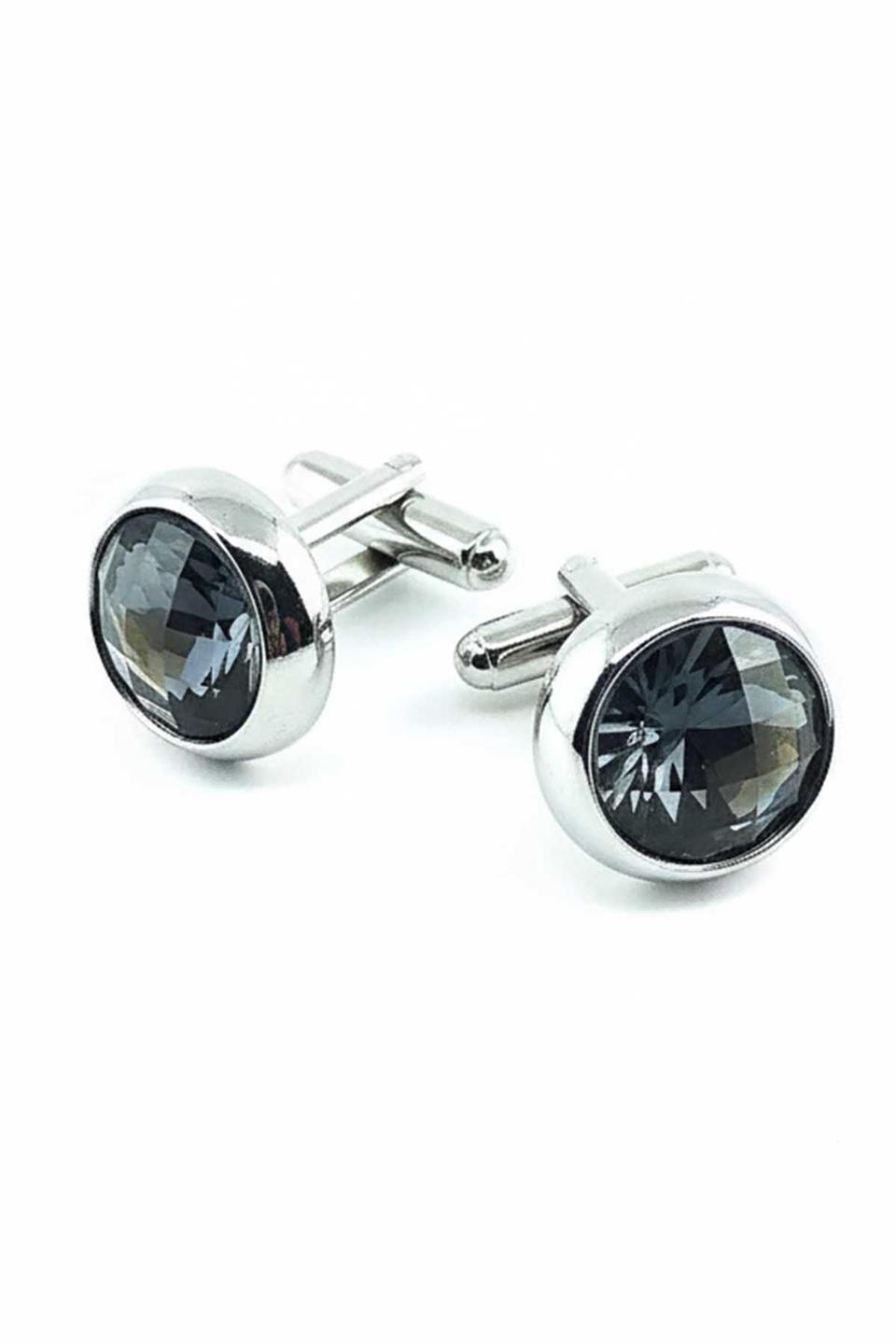 Gümüş Renk Yuvarlak Mavi Taşlı Kol Düğmesi KD1608