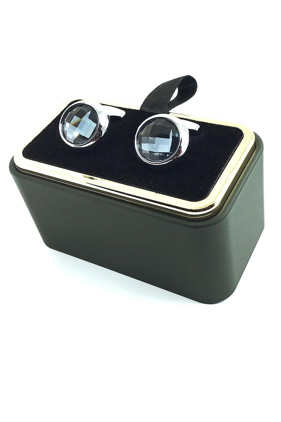 Gümüş Renk Yuvarlak Mavi Taşlı Kol Düğmesi KD1608