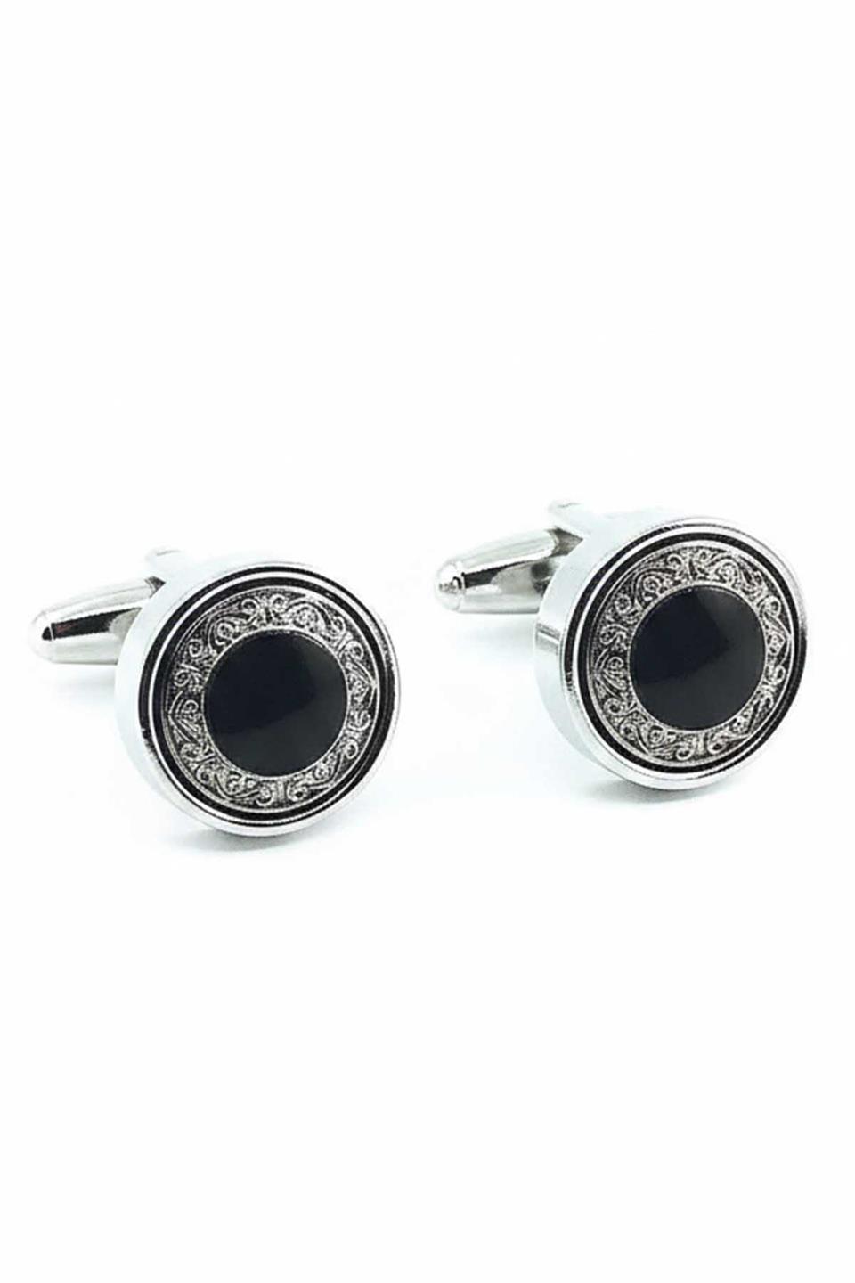 Gümüş Renk Yuvarlak Motif Detay Kol Düğmesi KD1553