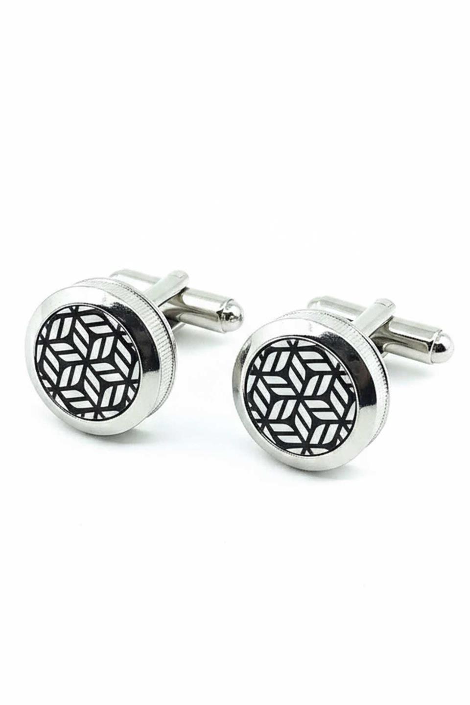 Gümüş Renk Yuvarlak Motif Detay Kol Düğmesi KD1522