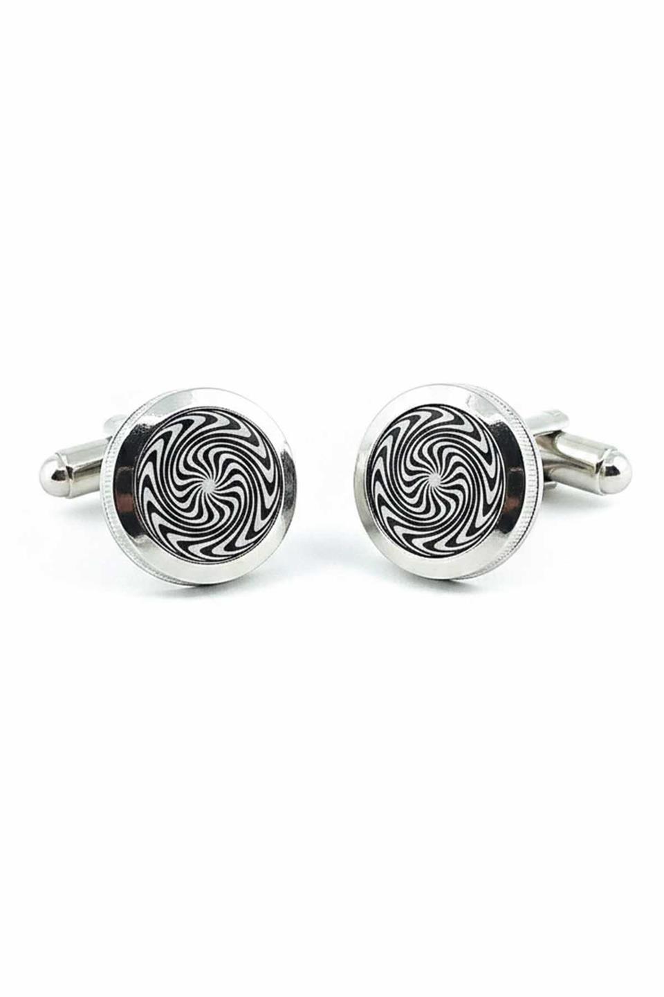 Gümüş Renk Zebra Motif Yuvarlak Kol Düğmesi KD1566