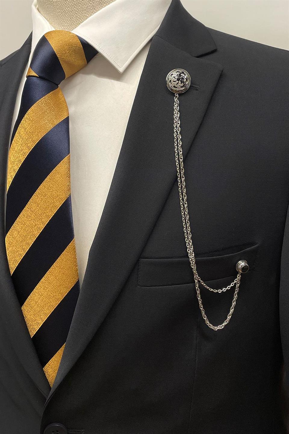 Gümüş Renk Zincirli Ceket Yaka İğnesi YI391