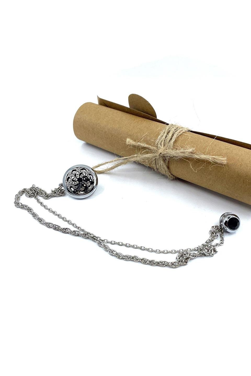 Gümüş Renk Zincirli Ceket Yaka İğnesi YI391