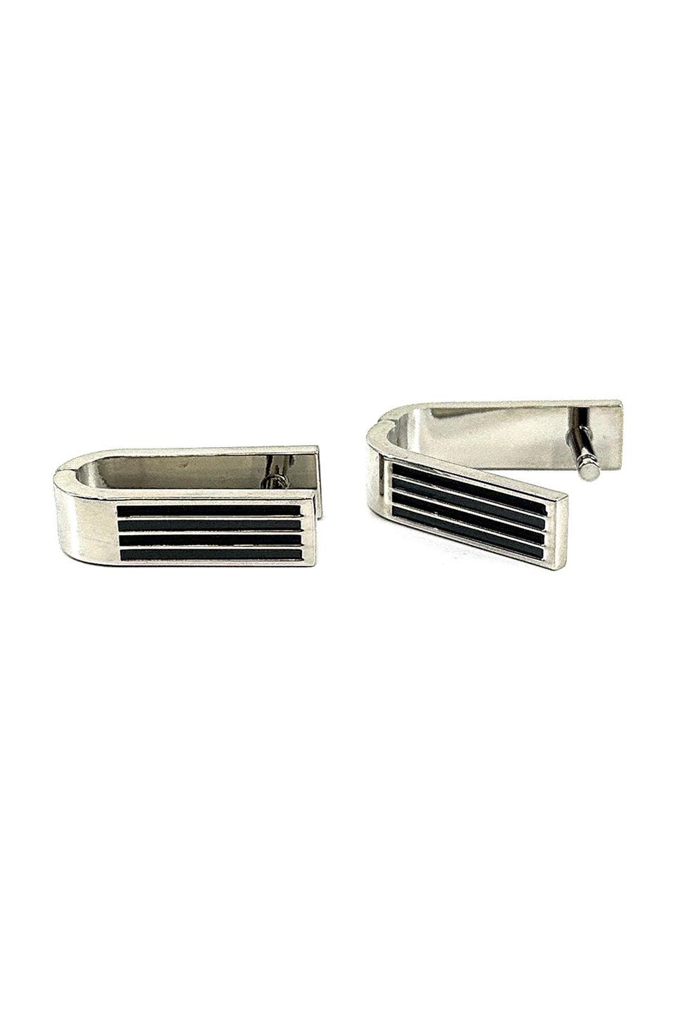 Gümüş - Siyah Renk Çıtçıtlı Exlusive Erkek Kol Düğmesi KD1622