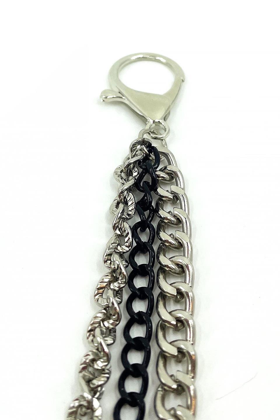 Gümüş Siyah Renk Üçlü Pantolon Zinciri PZ61