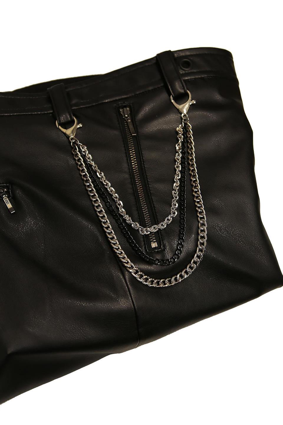 Gümüş Siyah Renk Üçlü Pantolon Zinciri PZ61