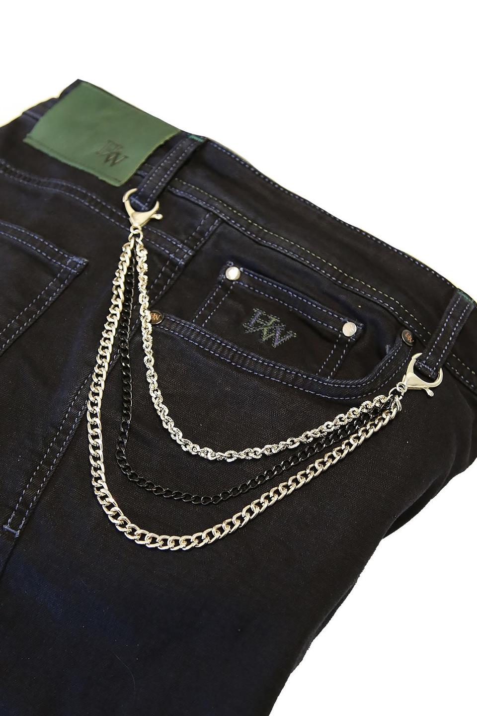 Gümüş Siyah Renk Üçlü Pantolon Zinciri PZ61