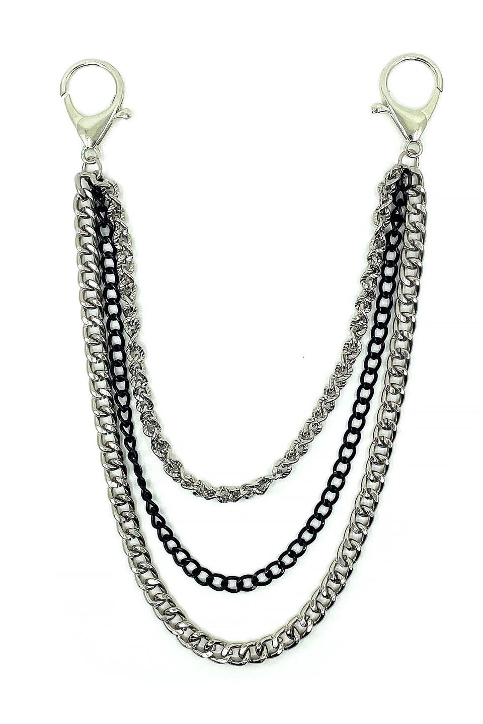 Gümüş Siyah Renk Üçlü Pantolon Zinciri PZ61