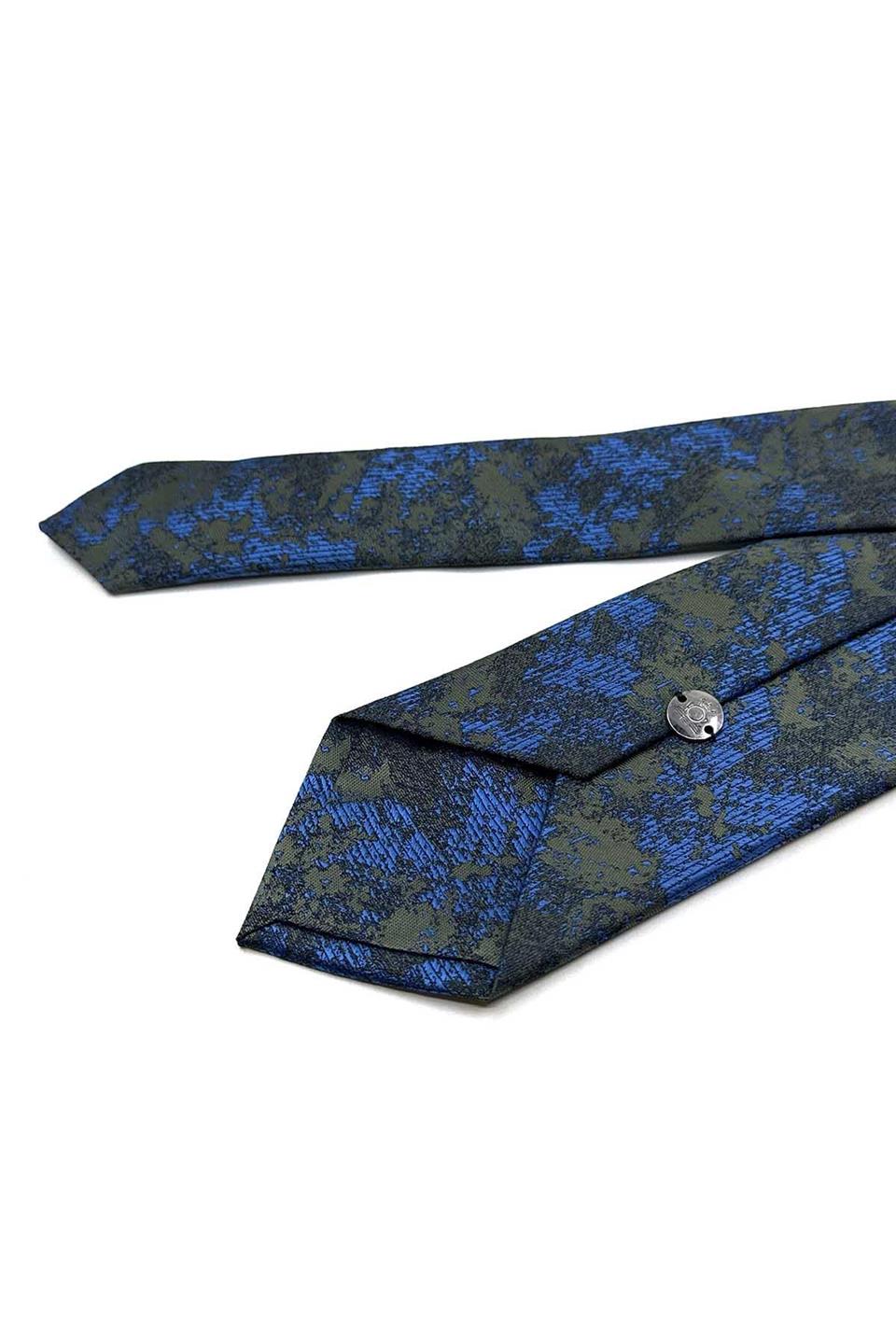 Haki - Mavi Motif Desen İnce Kravat SK8069