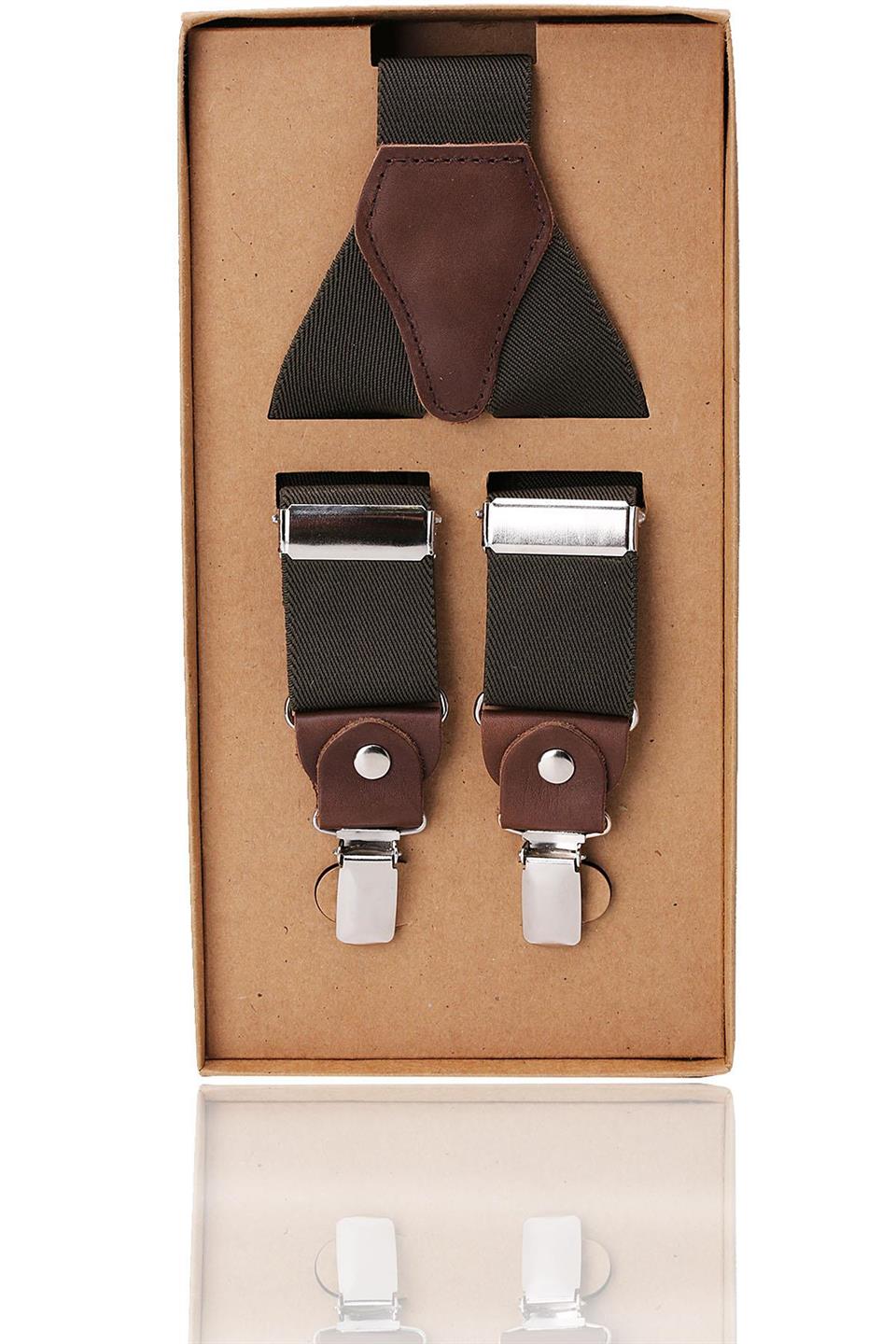 Haki Renk Deri Bağlantılı Erkek Pantolon Askısı PAN38