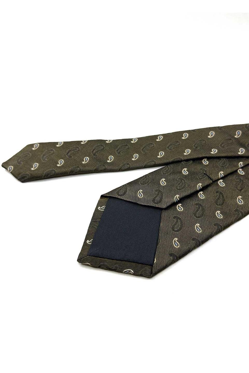 Haki Şal Desen İtalyan İpek Kravat İK1664