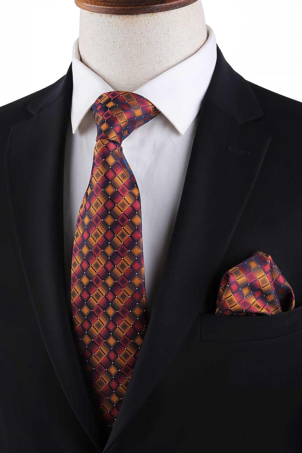 Hardal Kare Desen Mendilli Klasik Kravat KK13168