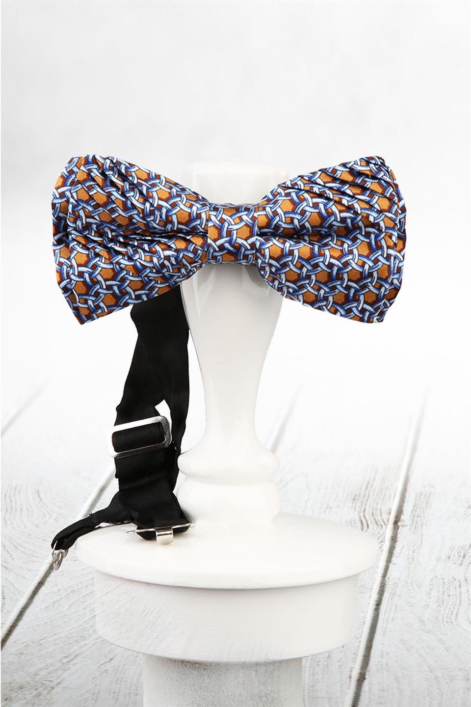 Hardal Renk Motif Desen Pilise İpek Papyon ESB13