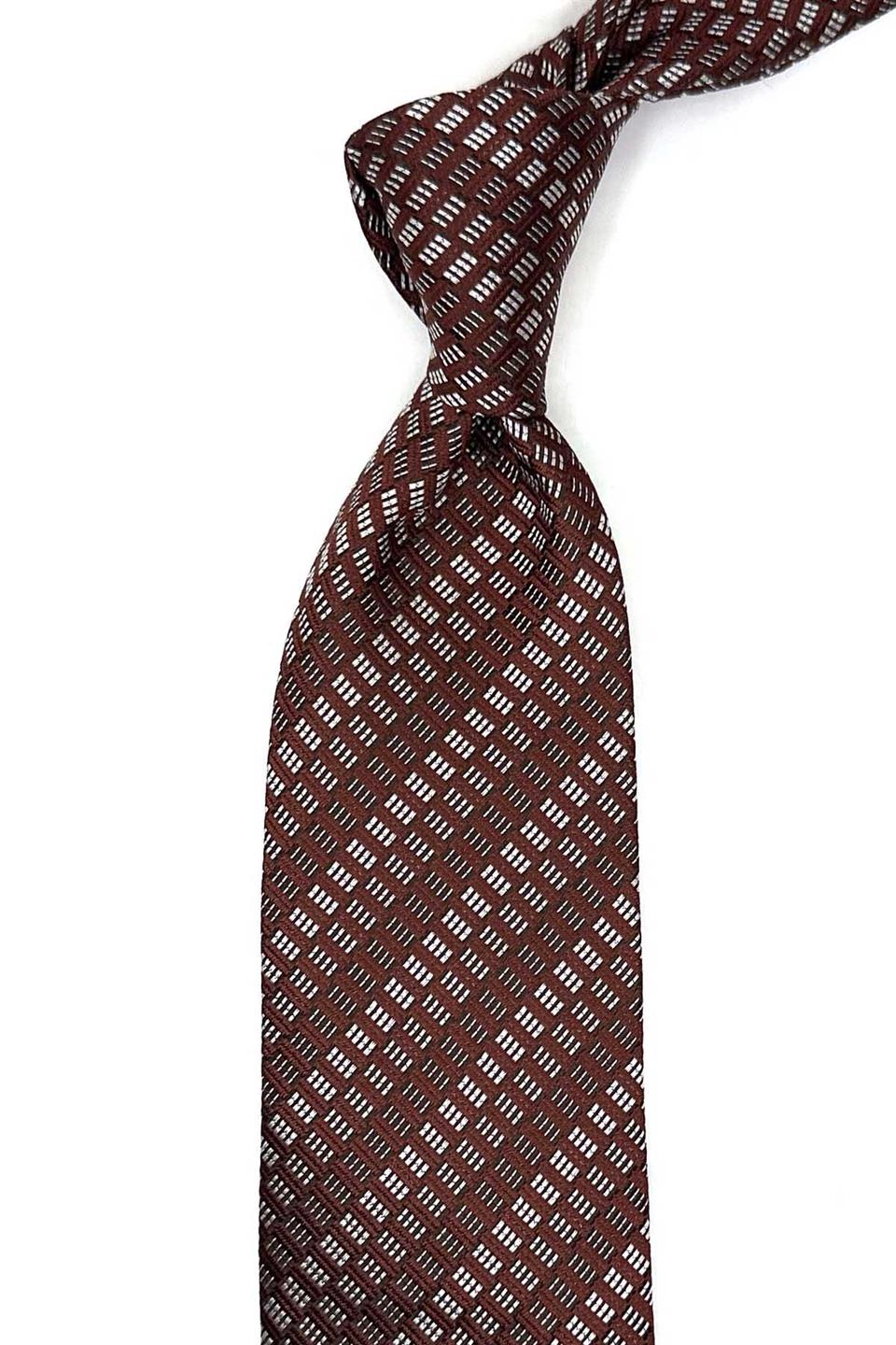 Henzano Style Kahverengi Küçük Desen İtalyan İpek Kravat İK1719
