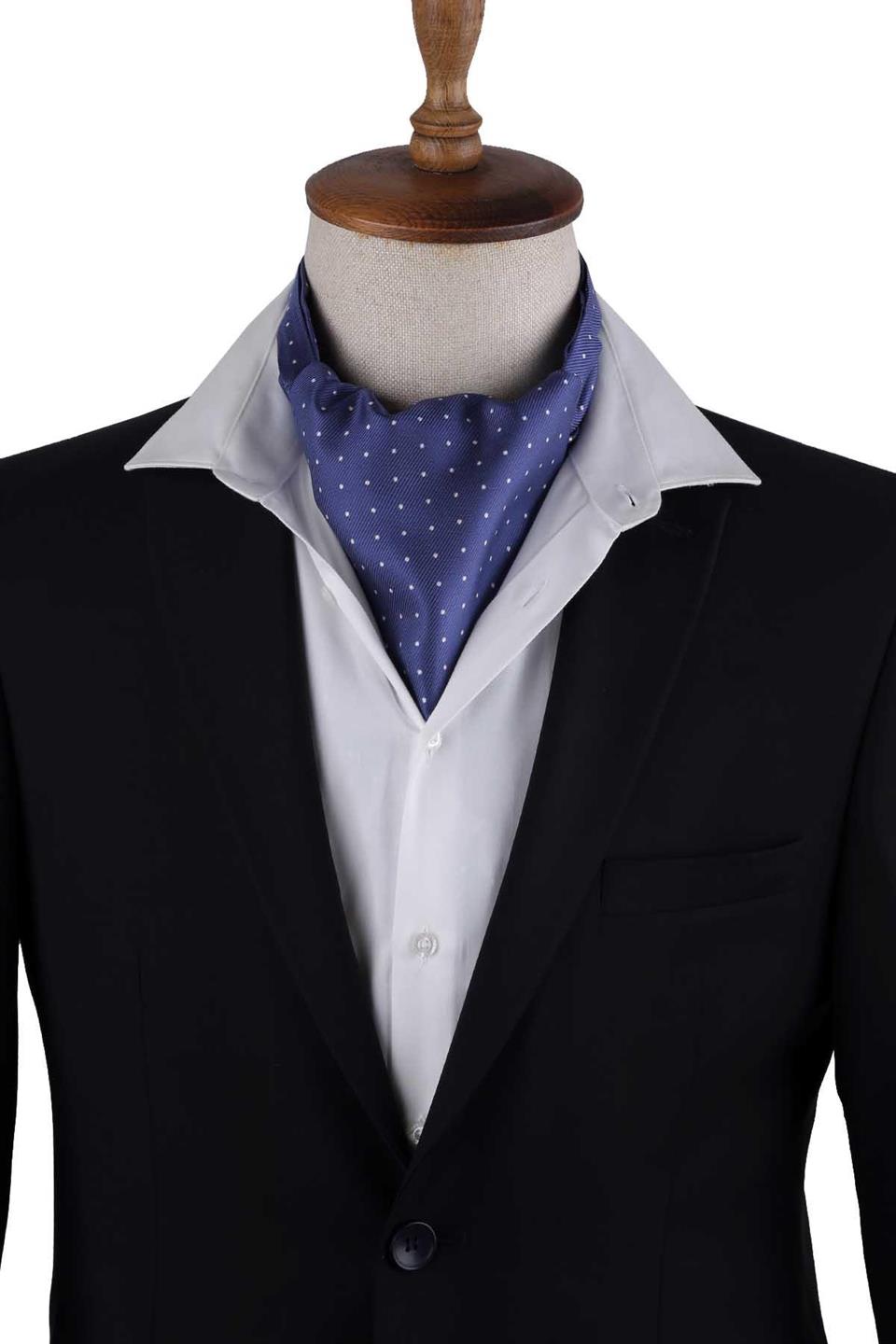 İndigo Mavi Puantiye Desen İtalyan İpek Ascot K650