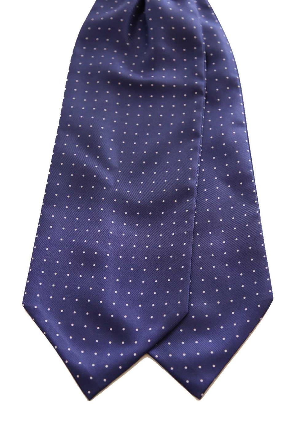 İndigo Mavi Puantiye Desen İtalyan İpek Ascot K650