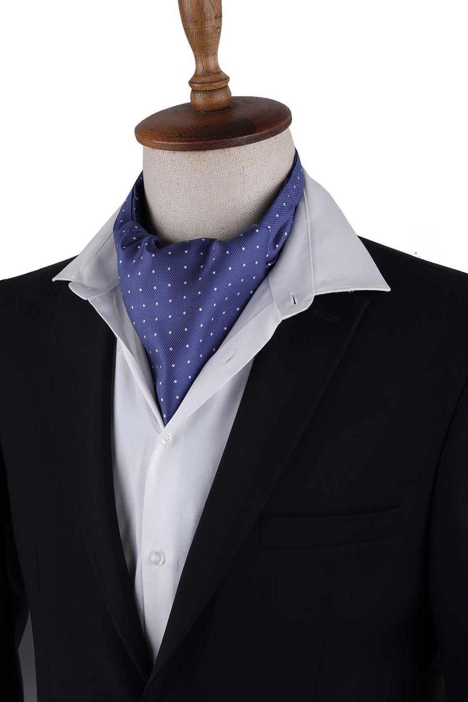 İndigo Mavi Puantiye Desen İtalyan İpek Ascot K650