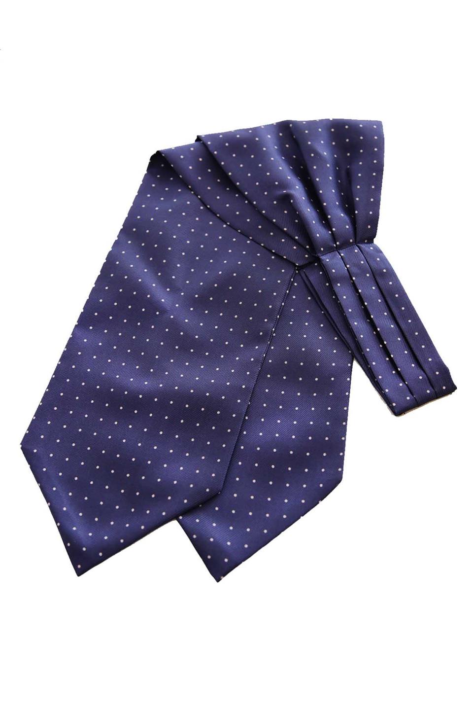 İndigo Mavi Puantiye Desen İtalyan İpek Ascot K650