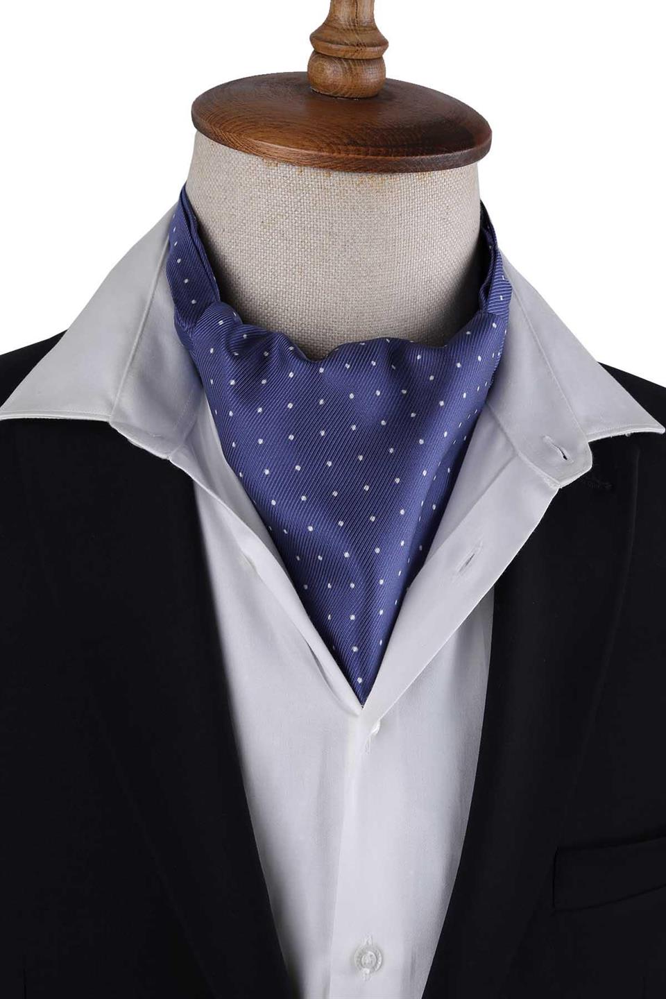 İndigo Mavi Puantiye Desen İtalyan İpek Ascot K650