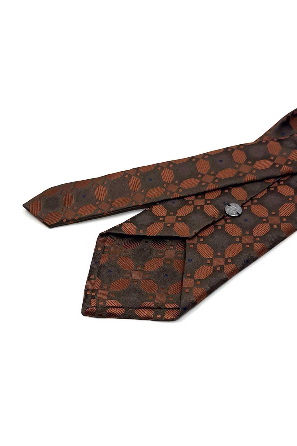 Kahve - Bakır Motif Desen Mendilli Klasik Kravat KK13600