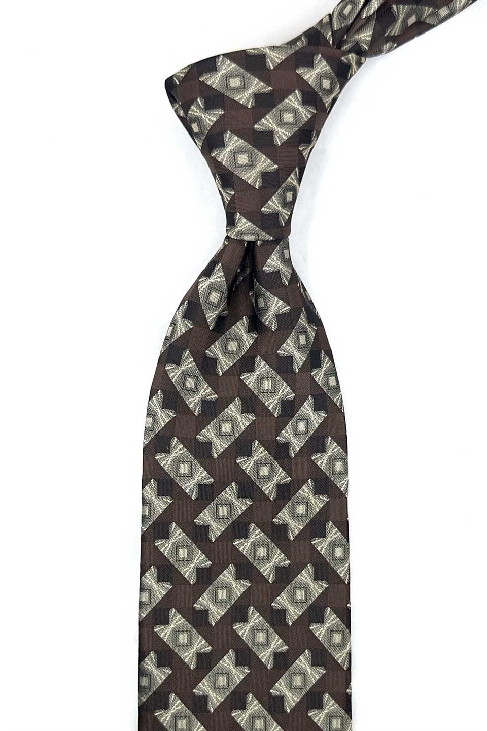 Kahve Bej Motif Desen Mendilli Klasik Kravat KK13938