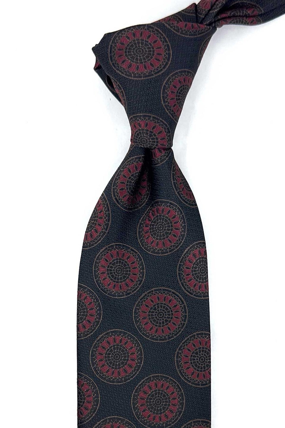 Kahve Bordo Motif Desen Mendilli Klasik Kravat KK13971