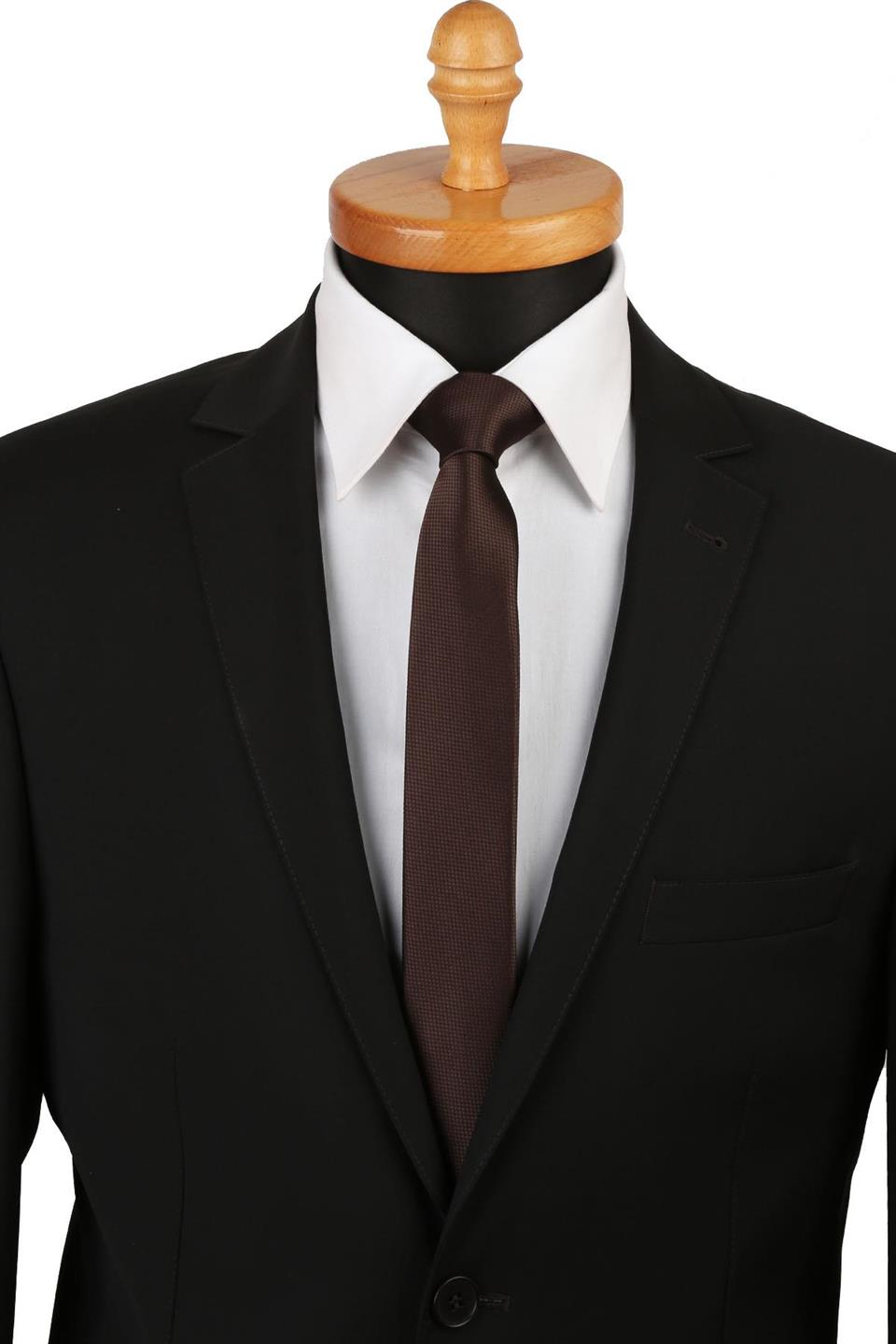 Kahve Kendinden Desen Çok İnce Kravat UST15