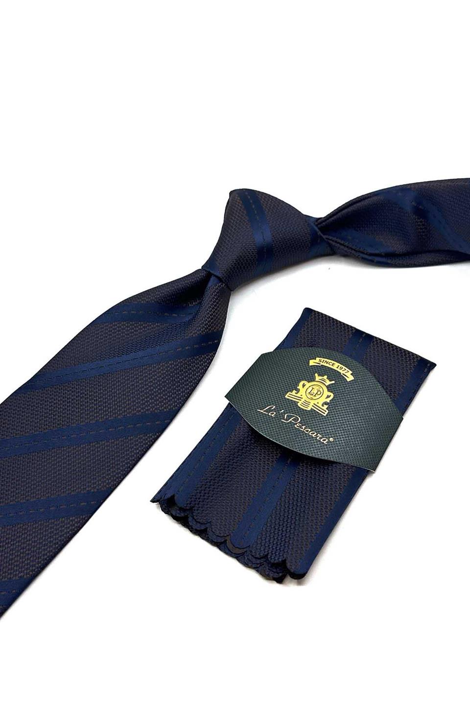 Kahve - Laci Kendinden Desen Mendilli Klasik Kravat KK13076