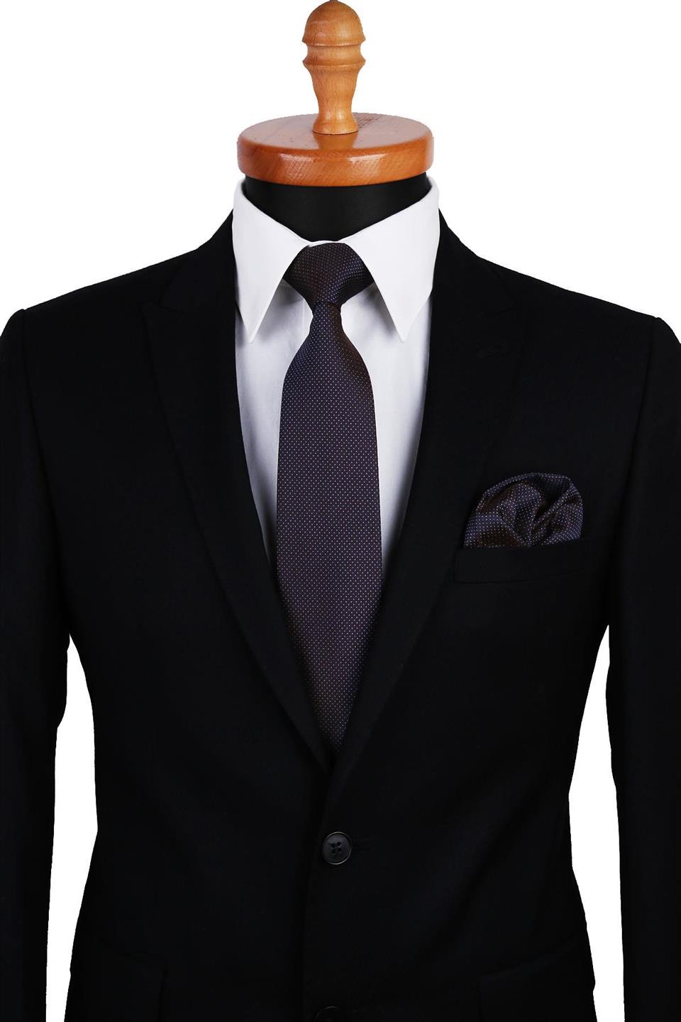 Kahve - Laci Nokta Desen Mendilli Klasik Kravat KK9816