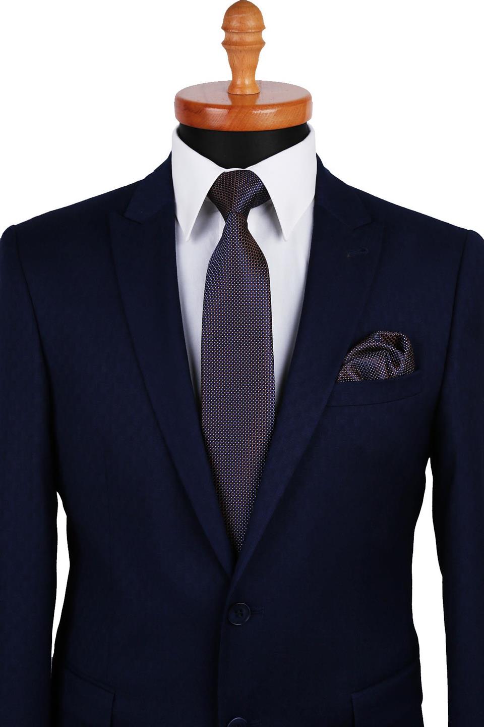 Kahve - Laci Nokta Desen Mendilli Klasik Kravat KK9704