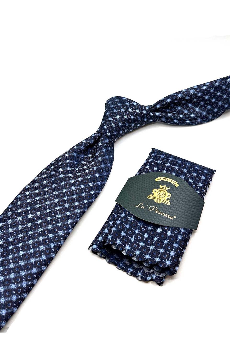 Kahve - Laci Puantiye Desen Mendilli Klasik Kravat KK12965